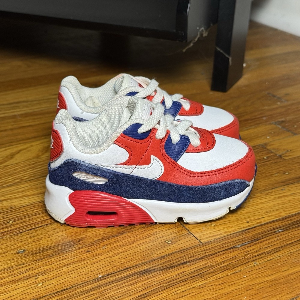 Nike Air Max 90 Toddler Red White Blue Sneakers DA9056-100 Size 6C